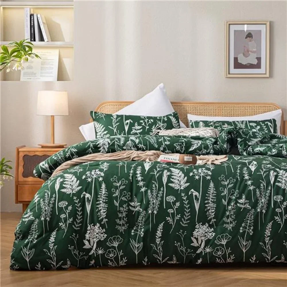 Comforter Set Emerald Comforter Set 3 PCS Bedding Floral Plant Flowers King/Quee - Picture 1 of 7